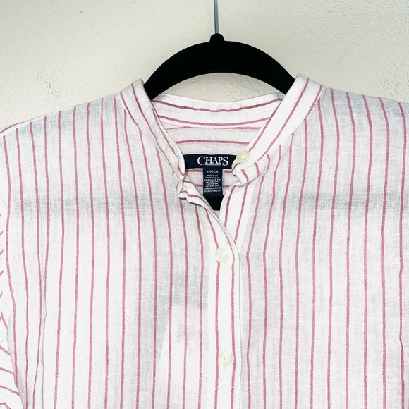 Chaps NWT White Red Stripe Bell Sleeve Button Down Linen Blend Top Small Women’s - Picture 2 of 11